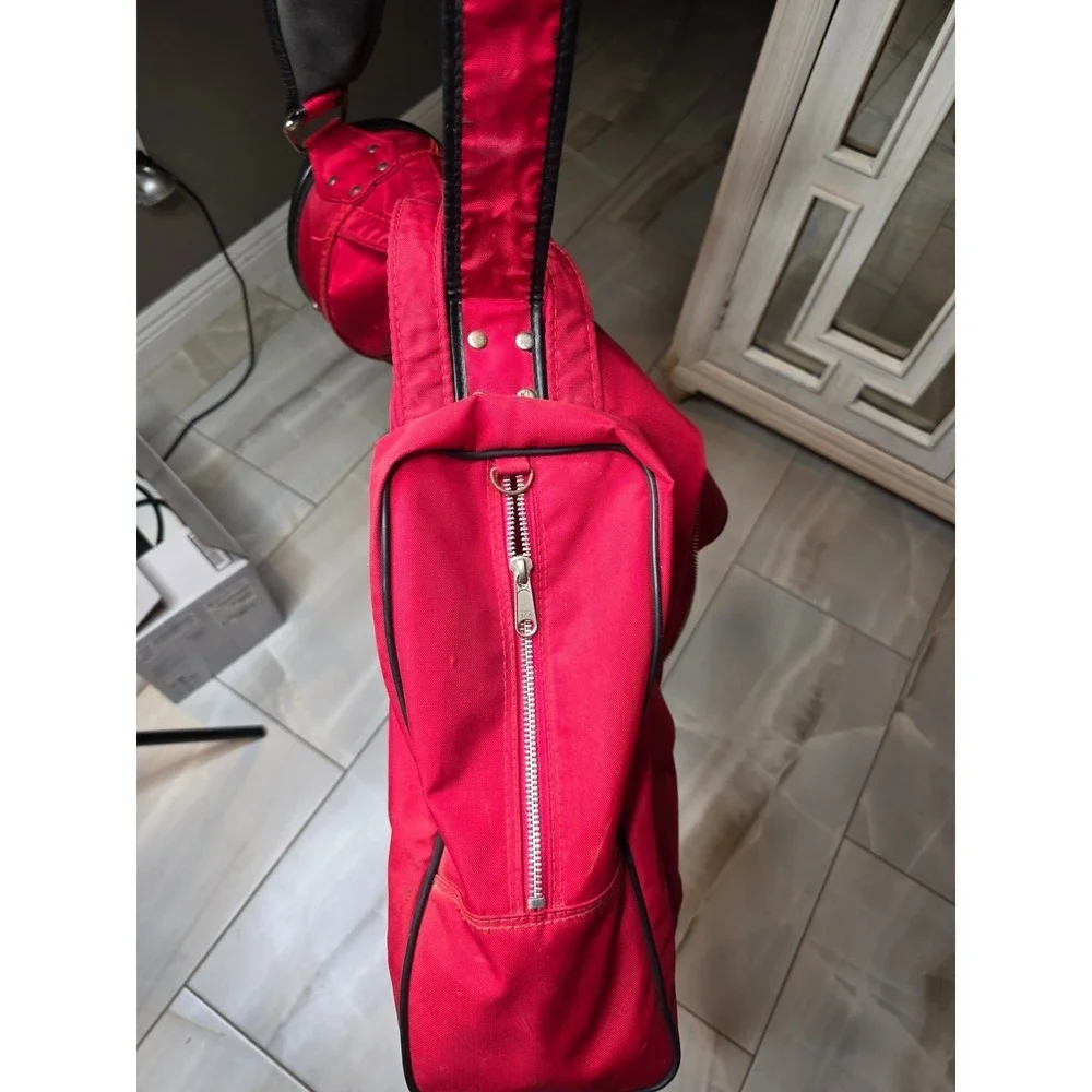 Vintage‎ Red Golf Sunday Carry Bag Lightweight Canvas Padded Strap 32 Inch